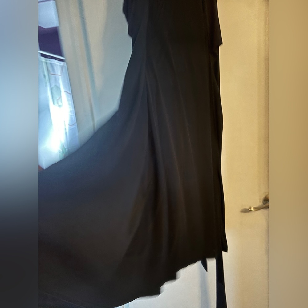 Vintage Classic Deep Navy Blue-Black Sleeveless Wrap Dress with Side Tie Unlined - Picture 9 of 9